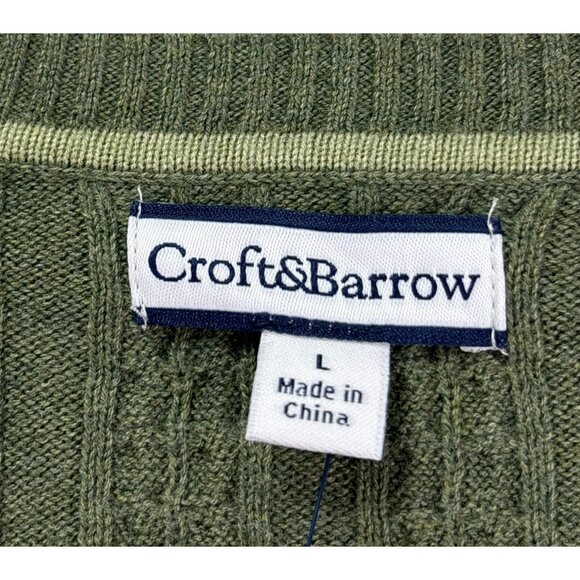 Croft & Barrow Womens Cable Knit Sweater L Cotton Green V Neck Henley New - Picture 4 of 6